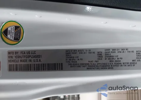 2023 Jeep Gladiator High Altitude 4X4 from USA, damaged, VIN 1C6HJTFG0PL545931